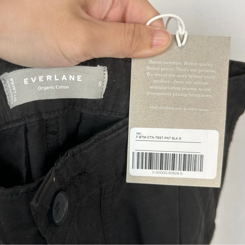 NEW Everlane Crop Black Wide Straight Leg Cargo Pants Cotton Linen Blend Size 6